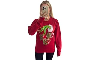 Crazy Fashion Womens Long Sleeve Merry Christmas Slogan Print Xmas Oversized Sweatshirt Ladies Round Neck Christmas Tree Jumper Top Pull Over Cardigan for Winter UK Size 8-14