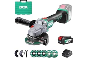 DCA Cordless Angle Grinder 125MM, 20V Brushless Motor 8500RPM, Battery Grinder Tool-Free Guard, 4.0Ah Battery & Charger, Power Electric Cut Off Tool with 6 Discs for Cutting, Grinding, Polishing