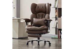 Efomao krzesło biurowe ergonomiczne z ekoskóry z haftem X, regulowane wysokie oparcie, fotel komputerowy gamingowy i gabinetowy do 200 kg z podnóżkiem i podparciem lędźwiowym (3070EU-BROWN)