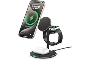 DEESOOCO Mag-Safe stacja ładująca 15 W do iPhone 15 14,3 w 1, indukcyjna stacja ładująca do wielu urządzeń, Mag-Safe ładowarka do iWatch Ultra 2/1/Series 9, AirPods, czarna