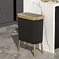 HAENJA Trash Can with Lid, 15L Garbage Can with Push Button, Plastic Waste Basket for Kitchen, Slim Dogproof Bedroom Garbage Bin, Slim Dogproof Bedroom Garbage Bin for Home, Bathroom, Office (Black)