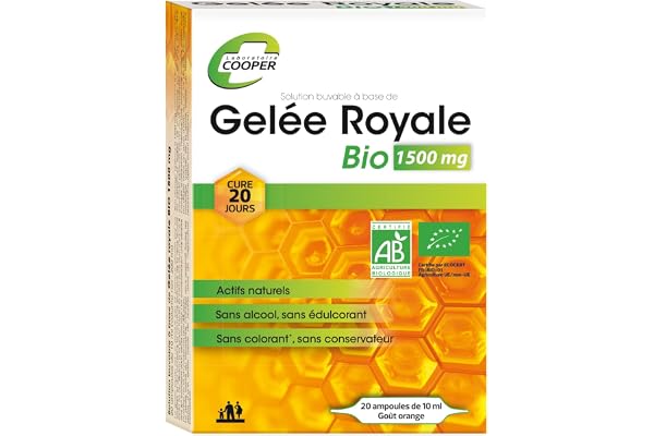 COOPER - Gelée Royale BIO 1500MG - Actifs naturels, Sans Alcool, Sans Colorant, Sans Conservateur - Fabriquée en France - x20 Ampoules de 10ML