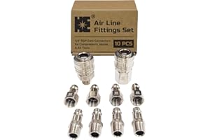 HE COSMOSTAR Cosmostar 10-Piece Industrial Air Line Fittings Set – 1/4" BSP Euro Connectors for Compressors, Hoses, and Air Tools – Nickel-Plated Steel Couplers and Plugs