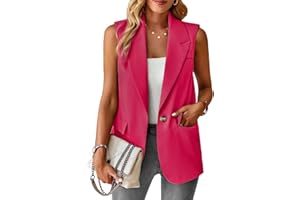 ALSOGO Blazer, gilet da donna senza maniche, sportivo, elegante, tinta unita, blazer, giacca da negozio, da ufficio, con risvolto aperto, per il tempo libero, con tasca