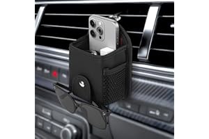 Qirc Bolsillo de ventilación de piel sintética para coche, organizador universal para gafas de sol con clip, bolsa de almacenamiento interior del coche para teléfono, monedas, llaves, tarjetero,