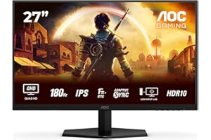 AOC Gaming Q27G42XE - Moniteur Quad HD 27 Pouces, 180 Hz, 1 ms, FreeSync Prem., Comp. G-Sync, HDR10 (2560x1440, 2X HDMI 2.0, 1x DisplayPort 1.4) Noir