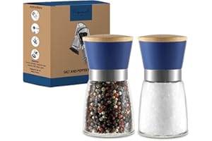 PIQUANT Salt and Pepper Mills Grinder set of 2 Refillable Ceramic Grinder Adjustable levels Kitchen Gifts (blue)