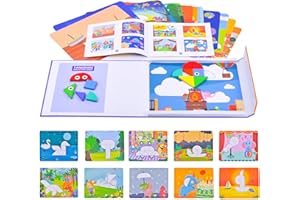 Dr. MUYA® Zabawka Montessori 1 2 3 Lata, Tangram Magnetyczny, Magnetyczna Układanka, Gry Edukacyjne od 3 Lat, Drewniana Zabawka od 1 Roku, Prezent dla Dzieci 1–3 Lata Chłopcy Dziewczynki