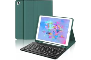 OCCTINGKIND Coque Clavier pour iPad 6e/5e Génération 9.7 Pouces, AZERTY Français Housse Clavier Bluetooth Magnétique Détachable avec Porte Crayon pour iPad 2018/2017 9.7", Air 2/1, Pro 9.7 2016, Vert Foncé