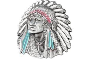 Longcreek Hebilla de cinturón de cabeza india nativa americana para hombres, hebilla de cinturón tribal india, hebilla de cinturón de cabeza de guerrero indio, De plata, NO