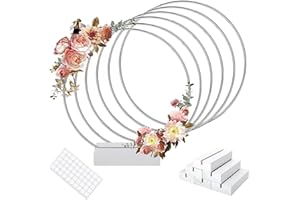 BFYHVP 6 Pieces 20cm Silberner Eisenring, 6 Stück Weißer Holzfuß, 50 Stück Transparenten Klebstoffs, Metallringe Zum Basteln, Metallring, Metallring Mit Fuß, Dekoring Mit Fuß, Metallringe