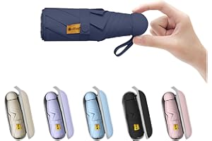 BAODINI Mini parapluie de voyage pour sac à main avec étui, petit parapluie compact, protection UV, petit parapluie de poche léger pour femmes, filles, enfants…