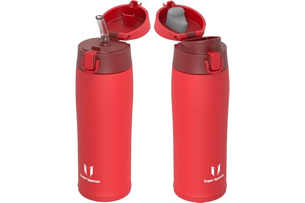 Super Sparrow Gourde Isotherme - INOX Bouteille Isotherme - 500ml - Mug Isotherme Étanche - Gourde Enfant sans BPA - Comprend 2 Couvercles avec Paille et Couvercle Sport