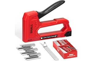 SHALL Graffettatrice Leggera per Legno - Rossa per Tappezzeria con 1600 Graffette JT21 da 1/4, 5/16, 3/8" e levapunti - Per Tessuti e Artigianato