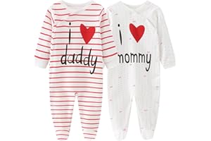 MAMIMAKA Baby Clothes Newborn Baby Grow Onesies Cotton Footed Pajamas for Boys and Girls, 0-18 Months
