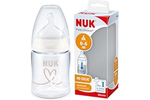NUK First Choice+ biberon | 0-6 mesi | Controllo della temperatura | Ciuccio in silicone | Valvola anticolica | Senza BPA | 150 ml