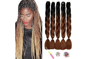 ShowJarlly Ombre Jumbo Treccia Capelli, 5 Pc Capelli Extension Per Treccine Africane Capelli,24 Pollice Sintetici Intrecciare I Capelli Estensioni Per Crochet Torsione(Nero/Marrone Scuro)