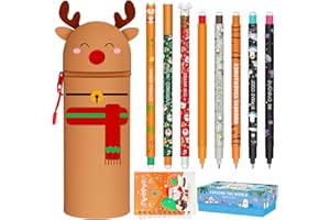 ZappelStift Lot de stylos gel effaçables + Trousse de Noël 2 en 1 avec encre effaçable thermosensible de 0,7 mm (Renne + 8 stylos effaçables + cahier à spirales)