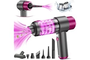 Lambluefly 4-en-1 Aspirateur Voiture Puissant sans Fil, 15000PA Mini Aspirateur a Main sans Fil, Double Système de Filtration, Lumière LED, pour Souffleur Air Comprimé Nettoyage PC, Bureau & Voiture
