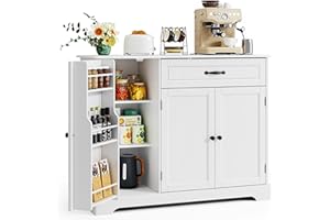 Xbro Credenza con 1 Cassetto e 3 Ante, Mobile Buffet con Spazio di Archiviazione a 3 Livelli, Chiusura Ribaltabile e Angoli Arrotondati, per Cucina, Soggiorno o Camera da Letto, Bianco