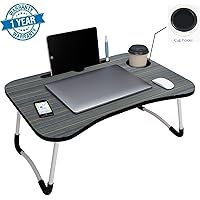 Callas Multipurpose Foldable Laptop Table with Cup Holder, Study Table, Bed Table, Breakfast Table, Foldable and Portable/Ergonomic & Rounded Edges/Non-Slip Legs, CA025, Black