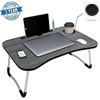 Callas Multipurpose Foldable Laptop Table with Cup Holder, Study Table, Bed Table, Breakfast Table, Foldable and Portable/Ergonomic & Rounded Edges/Non-Slip Legs, CA025, Black