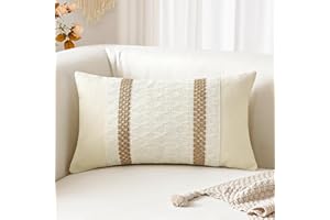 Sungeek Boho poszewka na poduszkę lędźwiową 30 x 50 cm, bawełna i juta, teksturowana, tkana, w paski, bohema, wiejski, dekoracyjna poszewka na poduszkę na sofę, kanapę, do salonu, podwójne paski, 1