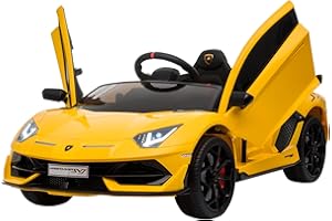 HOMCOM Lamborghini Aventador Licensed 12V Kids Electric Ride On Car Racing Car Toy with Parental Remote Control Battery-powered 2 Motors Music Lights for 3-8 Years Old Yellow