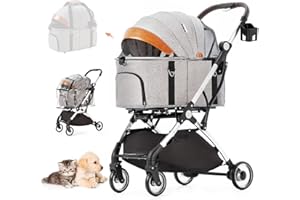 Nastarki Hundewagen Faltbar Hund Kinderwagen, 2 in 1 Hundebuggy Haustiere Buggy bis 15kg Pet Stroller mit Storage Basket, Katzenbuggy für Kleine Hunde Katzen (Grau)