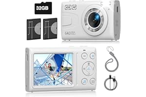 CAMWORLD Macchina Digitale Fotografica con Scheda 32GB, HD 4K 64 MP Fotocamera Digitale, 2.4" LCD Schermo con Zoom Macchina Fotografica Digitale 18X per Bambini Adolescenti Adulto Principianti (Bianco)