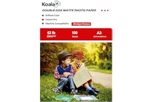 KOALA Double Sided Matte Inkjet Photo Paper A3, 230gsm, 100 Sheets for Inkjet Printers. Suitable for Printing Photos, Brochures, Covers, Certificates, Booklets, Flyers, Leaflets, Cards, Calendars