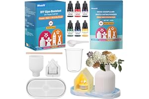 Wvasfd Gießpulver Starterset, 1000g Gießpulver weiß, 6 Farbpigmente, 3 Silikonformen Gießformen, 30 Minuten Entformt, Gips zum Gießen Set für DIY Gießpulver Bastelset