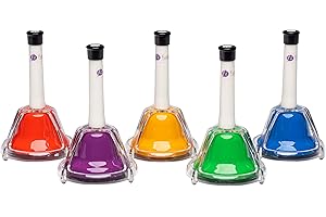 FUZEAU 70609 - Juego de 5 campanas afinadas, 2 en 1, para sacudir a golpear, 1 color = 1 nota - Originales - Coloridas