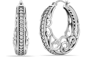 LeCalla 925 Sterling Silver Filigree Hoop Earrings Lightweight Small Medium Hoops Earring for Women Teen