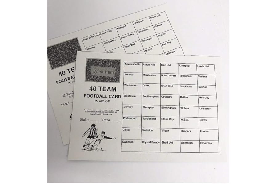 Crystals 100 x 40 Team football scratch cards UK team names