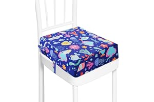 CAVWVTYU Rehausseur Chaise Enfant, PU Imperméable à l'eau Fort Support Portable Chaise Surélevée, Adapté pour les Repas des Jeunes Enfants, Coussin de Chaise Surélevée Facile à Nettoyer (Bleu-HYDW)