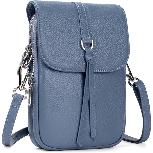 befen Lederen handtas voor dames, middelgroot, crossbody tas, leer, RFID-blokkering, mobiele telefoon om te hangen, moderne kleine schoudertas voor dames, met verstelbare schouderriem, lichtblauw
