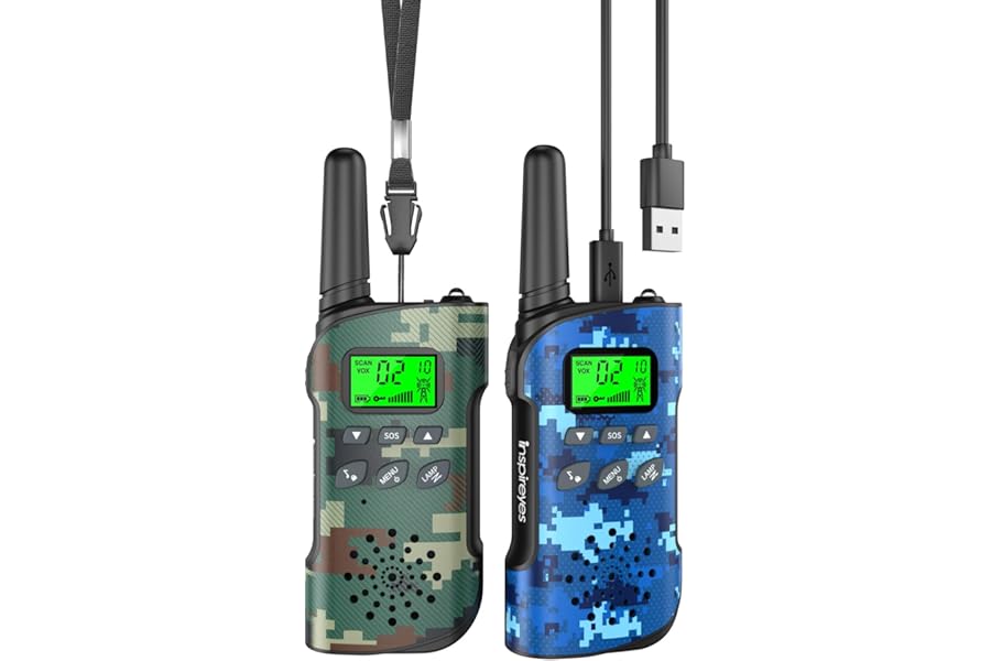 Inspireyes Walkie Talkies for Kids Rechargeable, Easter Gifts for Kids, Boys Girls Ages 3-12, 2-Pack Camouflage Kids Toys, Long Range 48-Hour Battery, Outdoor Camping Games Toys