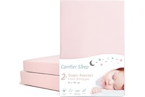 COMFIER SLEEP Drap Housse Cododo 50 x 90 cm Lot de 2 - Drap Housse Bebe 100% Coton Bio pour Berceau - Respirant Nacelle Ultra Doux - Rose