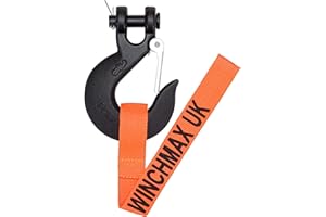 WINCHMAX Gancho de cabrestante. Gancho de Horquilla Forjado de Grado 70 de 3/8 Pulgadas. Negro Resistente. Fuerza de Rotura mínima de 12,740 kg. Adecuado para cabrestantes de hasta 6,350 kg
