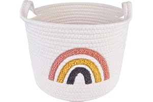Vegena Petit panier de rangement en corde de coton - Panier à jouets tissé - Panier de lavage tressé pour enfants - Arc-en-ciel - Panier décoratif pour serviettes, couvertures, jouets, vêtements