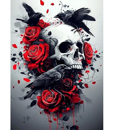 UNIQUORS Diamond Painting 5D Fai Da Te: Set Da 6 Quadri Tela 30x40 Cm Per Adulti E Ragazzi - Tema Scheletro Halloween