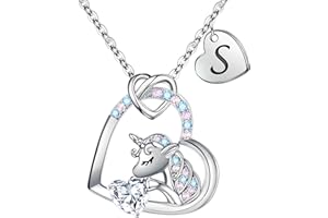 TINGN Unicorn Gifts for Girls Necklaces, CZ Heart Unicorn Necklaces for Women Girls Birthday Gifts for Girls Initial Necklaces for Women Girls Unicorn Jewelry for Girls Unicorn Gifts