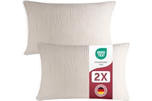 ‎BLUMTAL Blumtal Musselin Kissenbezug 40x80 cm 2er Set - OEKO-TEX zert. Musselin Kopfkissen 40x80 Bezug 100% Baumwolle - extra weiches Kissen-Set waschbar bei 40 °C - atmungsaktive Sommer Kopfkissenbezüge Grau