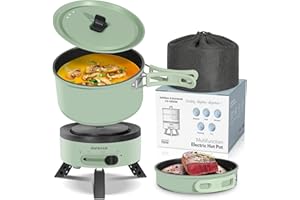 ENFRIFAM Elektrischer Hot Pot mit Faltbare Handhaben, Tragbar Multikocher mit Hotpot und Bratpfanne für Wohnmobil, Wohnheim, Büro, Outdoor, Camping, 1,8 L Suppentopf+0,75 L Bratpfanne