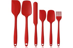 NoChoX 6 Pezzi Spatole in Silicone, Resistente al Calore 500 °F, Spatola da Cucina Utensili con Anima in Acciaio, Senza BPA, Antiaderente, Spatula Silicone per Mescolare, Cuocere e Cucinare, Rosso