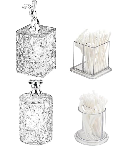 2 Stück Grüne Glas-Behälter Mit Hirsch-Deckel – Für Wattestäbchen, Pads, Badezimmer-Organizer