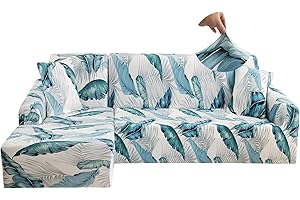 Jaotto Copridivano con Penisola Elasticizzato A Sinistra Destra, Fodere Copridivano Angolare Universale, Copridivano Antigraffio Gatto Chaise Longue a Forma di L(3 Posti+3 Posti,Foglia Bianca)