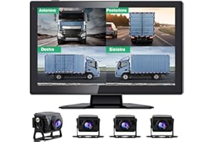 Hexinex Telecamera Retromarcia 10.1 Pollici 4 Canali 1080P, Sistema Monitor Retrovisore con Visione Notturna e Impermeabile per Auto/Camion/Camper (Anteriore, Posteriore, Laterale)