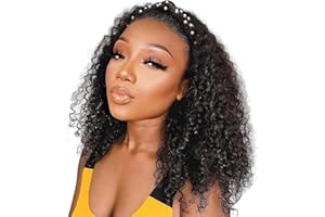 TNICE Perruque bandeau cheveux femme bresilienne bouclée No Lace Front Headband Wigs Perruques de cheveux humains pour femmes Femme Noire Couleur Naturelle 150% Densité (16pouces)